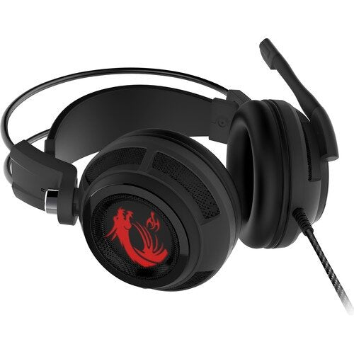 MSI DS502 Enhanced Virtual 7.1 Gaming Headset, Large 40mm Drivers, Closed Ear Cup Design, Vibration System, LED Lighting, Adjustable Microphone, Self-Adjusting Headband, Black - Red MSI DS502 Enhanced Virtual 7.1 Gaming Headset, Large 40mm Drivers, Closed Ear Cup Design, Vibration System, LED Lighting, Adjustable Microphone, Self-Adjusting Headband, Black - Red